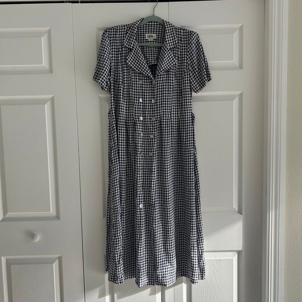 Vintage Gingham Button Down Dress Women's 10 Back Cinch J.B.S LTD Summer Dress